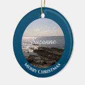 Ocean Blue Foto des Meeres Add Name Weihnachten Keramik Ornament (Links)