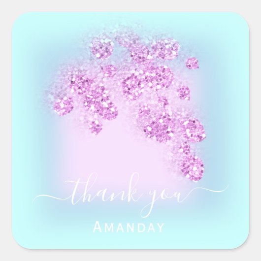 Ocean Blue Glitzer Floral Pink Danke Sommer Quadratischer Aufkleber (Vorderseite)