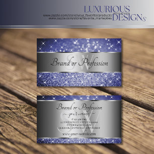 Ocean Blue Glitzer Silver Luminous Stars Initialen Visitenkarte