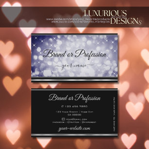 Ocean Blue Glitzer Stars Black Silver Deco Border Visitenkarte