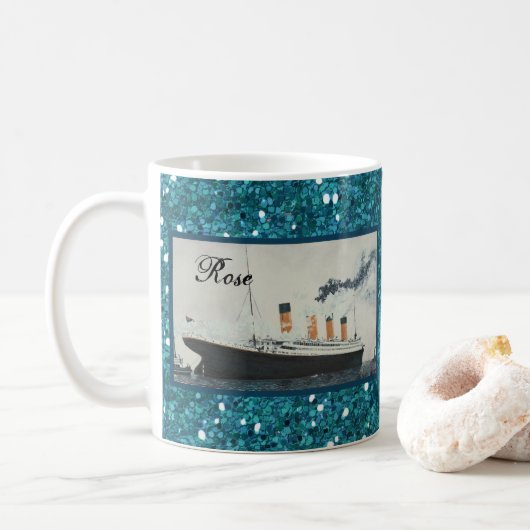 Ocean Blue Glitzer Titanic Personalisiert Girl Kaffeetasse (Mit Donut)