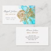 Ocean Blue Gold Abstrakt Watercolor Nagelkunst Visitenkarte (Vorne/Hinten)