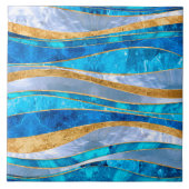 Ocean Blue Gold Metallic Wavy Abstrakt Fliese (Vorderseite)