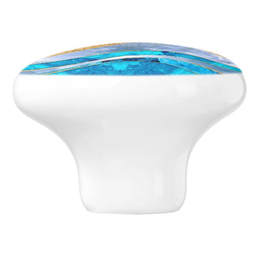 Ocean Blue Gold Metallic Wavy Abstrakt Keramikknauf (Seitenansicht)