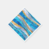 Ocean Blue Gold Metallic Wavy Abstrakt Serviette (Ecke)