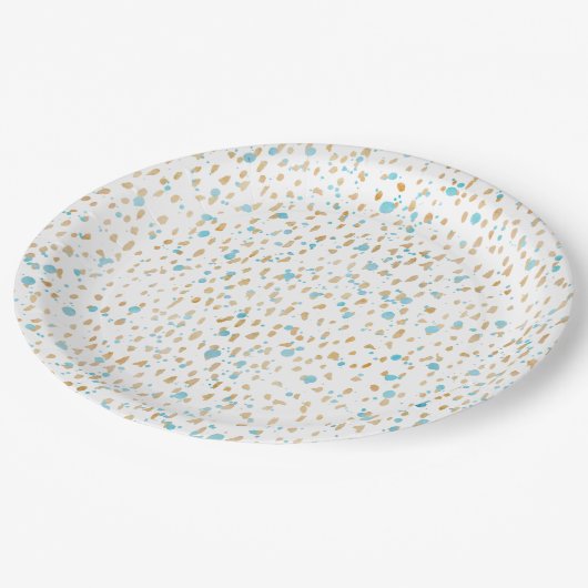 Ocean Blue Gold Sandpunkte Pappteller (Schrägansicht)