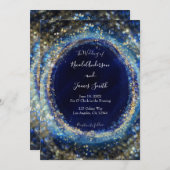 Ocean Blue Gold Sparkling Lights Hochzeit Einladung (Vorne/Hinten)