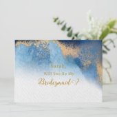 Ocean Blue Golden werden Sie meine Bridesmaid Einladung (Stehend Vorderseite)