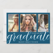 Ocean Blue Graduate Script 3-Foto Abschluss Ankündigung (Vorderseite)