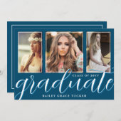 Ocean Blue Graduate Script 3-Foto Abschluss Ankündigung (Vorne/Hinten)