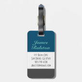 Ocean Blue, Grau & Aquamarin Monogram, Personalize Gepäckanhänger (Rückseite vertikal)