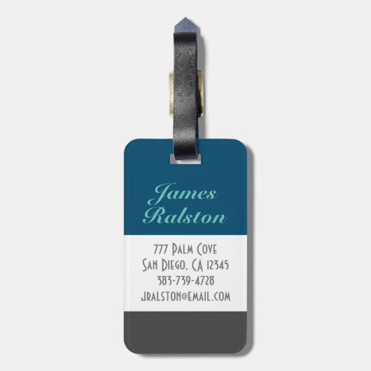 Ocean Blue, Grau & Aquamarin Monogram, Personalize Gepäckanhänger (Rückseite vertikal)