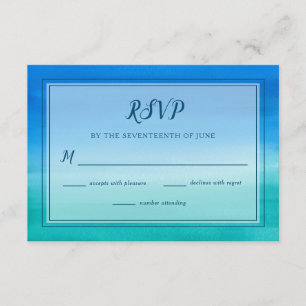 Ocean Blue Green Beach Wedding RSVP Card Einladung