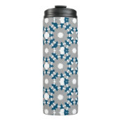 Ocean Blue Grey White Conneccles-Muster Thermosbecher (Vorderseite)