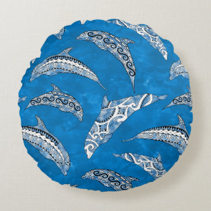 Ocean Blue Hawaiian Tribal Delphine Rundes Kissen
