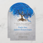 Ocean Blue Heart Leaf Tree Wedding Einladungen (Vorne/Hinten)