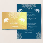 Ocean Blue Henna Elephant Indian Wedding Gold Folienkarte (Anzeige)