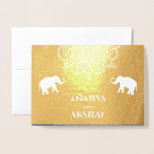 Ocean Blue Henna Elephant Indian Wedding Gold Folienkarte (Vorderseite mit Umschlag)