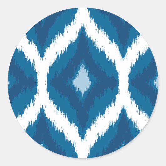 Ocean Blue Ikat Modern Ethnic Geometric Print Runder Aufkleber (Vorderseite)