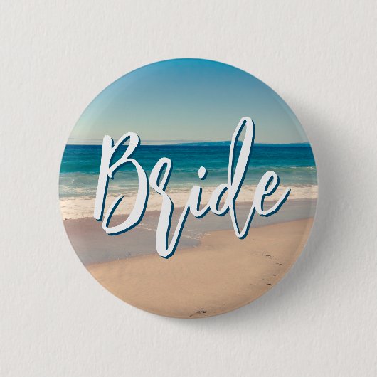 Ocean Blue Landschaftlich Beach Foto Bride Button (Vorderseite)