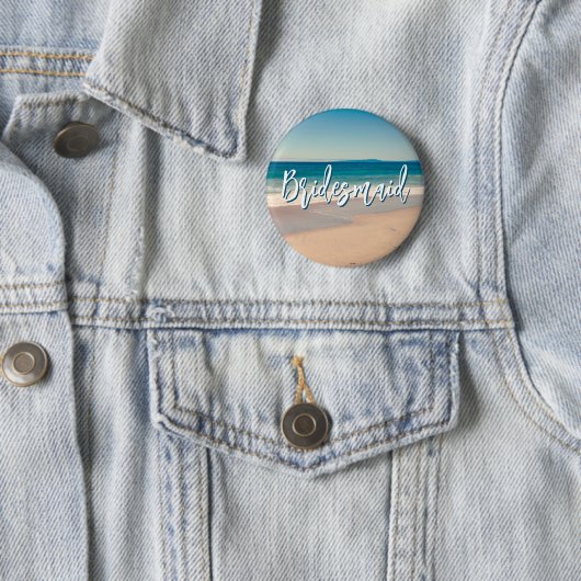 Ocean Blue Landschaftlich Beach Foto Bridesmaid Button (Beispiel)