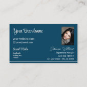Ocean Blue Light Gray Streifen mit Logo und Foto Visitenkarte (Rückseite)