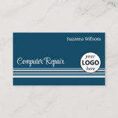 Ocean Blue Light Gray Streifen mit Logo und Foto Visitenkarte (Vorderseite)