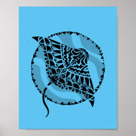 Ocean Blue Manta Ray Poster