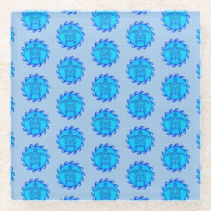 Ocean Blue Maori Sun Tribal Turtles Glasuntersetzer