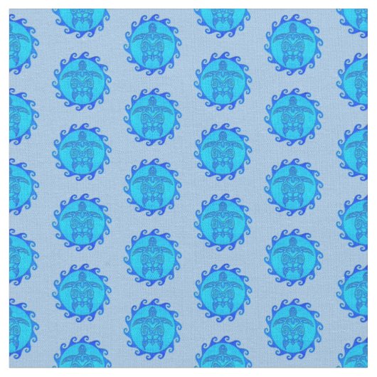 Ocean Blue Maori Sun Tribal Turtles Stoff (Nahaufnahme)