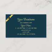 Ocean Blue mit Monogram Gold Borders Beruflich Visitenkarte (Rückseite)
