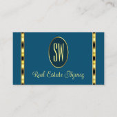 Ocean Blue mit Monogram Gold Borders Beruflich Visitenkarte (Vorderseite)