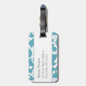 Ocean Blue Mit Monogramm Damask Print Gepäckanhänger (Rückseite vertikal)