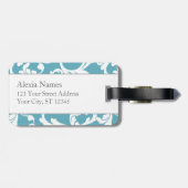 Ocean Blue Mit Monogramm Damask Print Gepäckanhänger (Rückseite horizontal)