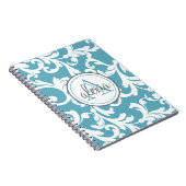 Ocean Blue Mit Monogramm Damask Print Notizblock (Rechte Seite)