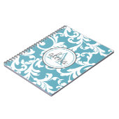 Ocean Blue Mit Monogramm Damask Print Notizblock (Linke Seite)