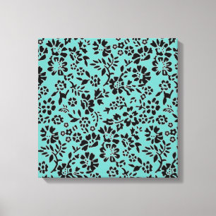 Ocean Blue mit schwarzen Blume Leinwanddruck