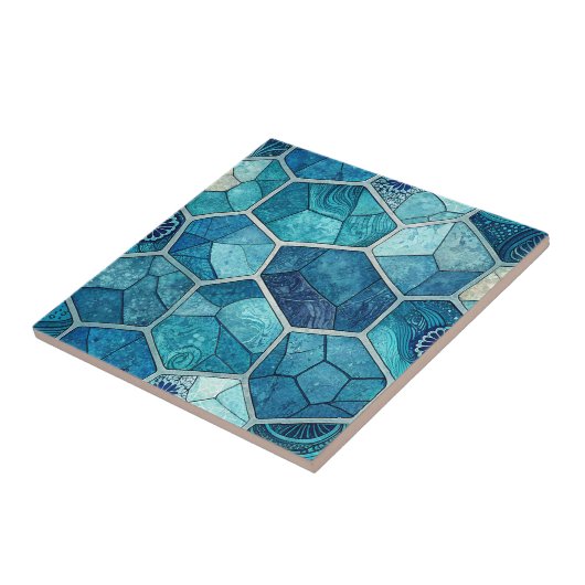 Ocean Blue Mosaic Pattern – Irregular Polygon Fliese (Seite)