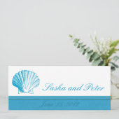 Ocean Blue Muschel Beach Hochzeitseinladungen Einladung (Stehend Vorderseite)