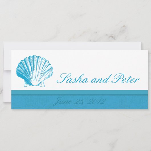 Ocean Blue Muschel Beach Hochzeitseinladungen Einladung (Vorderseite)