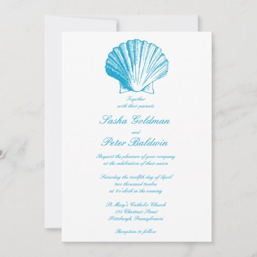 Ocean Blue Muscheln Hochzeitseinladung Einladung (Vorderseite)