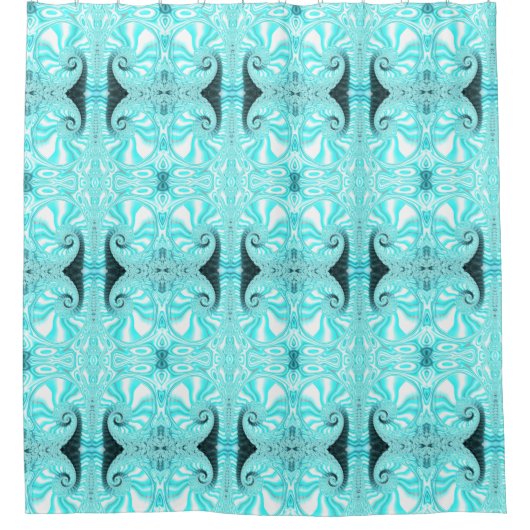 Ocean Blue Nautilus Muschel Spiral Fraktal Muster  Duschvorhang (Vorderseite)