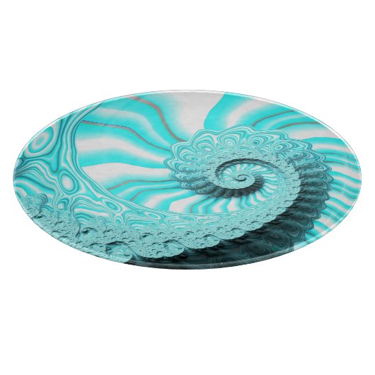Ocean Blue Nautilus Muschel Spirale Fraktal Art Schneidebrett (Ecke)
