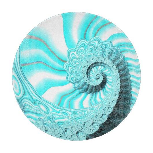 Ocean Blue Nautilus Muschel Spirale Fraktal Art Schneidebrett (Vorderseite)