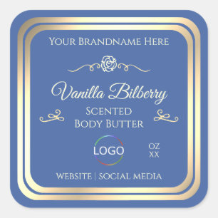 Ocean Blue Product Label mit Gold Frame und Logo Quadratischer Aufkleber