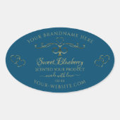 Ocean Blue Product Labels Decorated Gold Hearts Ovaler Aufkleber (Vorderseite)