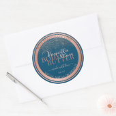 Ocean Blue Product Packaging Label Rose Gold Frame Runder Aufkleber (Umschlag)