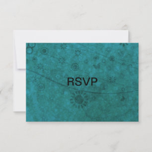 Ocean Blue Retro Blume und Schmetterlinge Abstrakt RSVP Karte