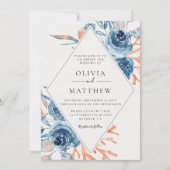 Ocean Blue Rose Coral Hochzeit in Urlaubsort Einladung (Vorderseite)