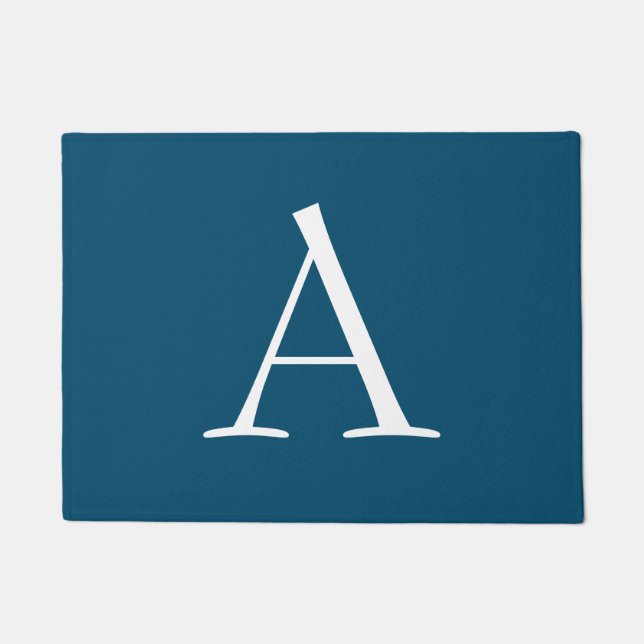 Ocean Blue Schlicht Elegant Modern Monogram Initia Fußmatte (Vorderseite)